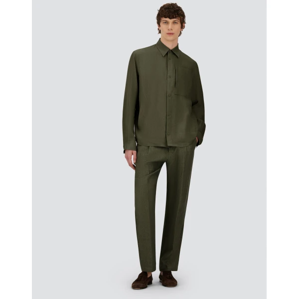 Herno Green Resort Overshirt in Fade-Effect Linen | Men's Jackets | Luxury Shoes 