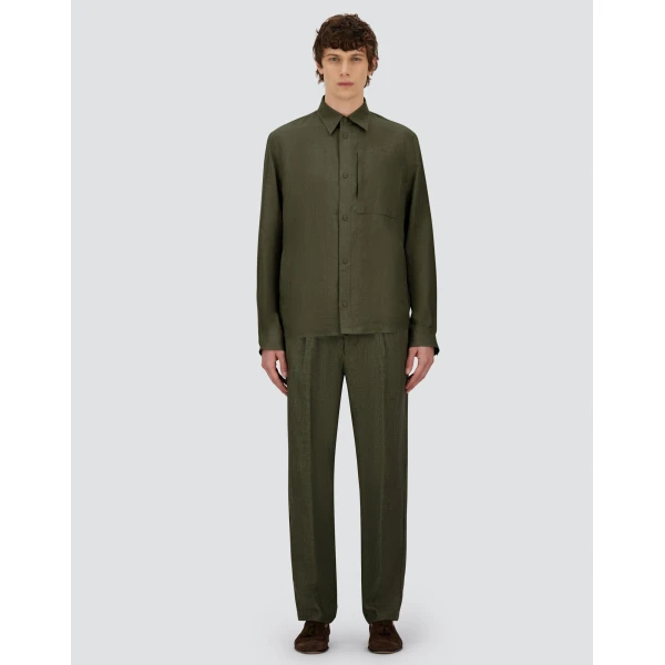 Herno Green Resort Overshirt in Fade-Effect Linen | Men's Jackets | Luxury Shoes 