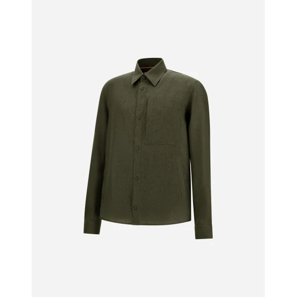 Herno Green Resort Overshirt in Fade-Effect Linen | Men's Jackets | Luxury Shoes 