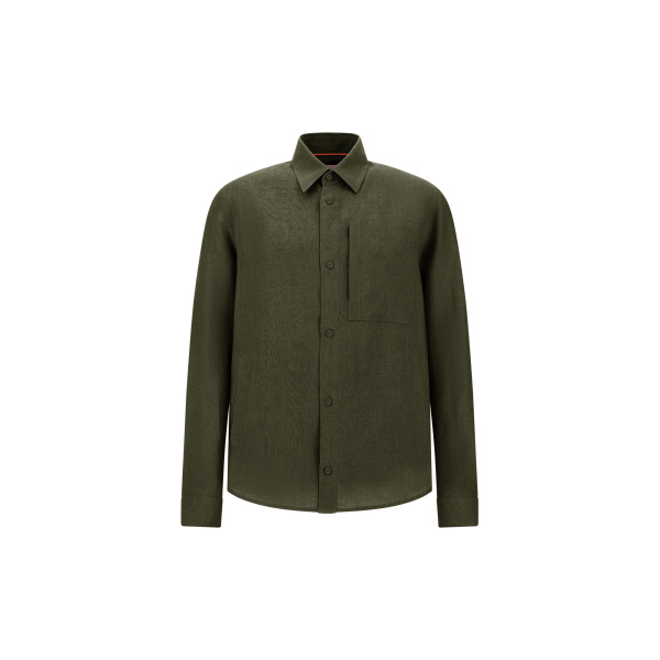 Herno Green Resort Overshirt in Fade-Effect Linen | Men's Jackets | Luxury Shoes 