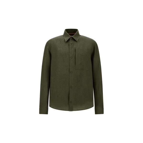 Green Resort Overshirt in Fade-Effect Linen