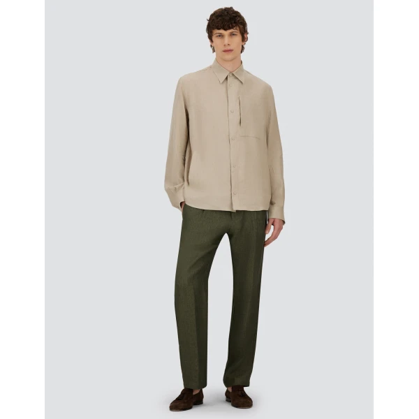 Herno Green Resort Trousers in Fade-Effect Linen with Tropical Print | Men's Trousers | Luxury Shoes 
