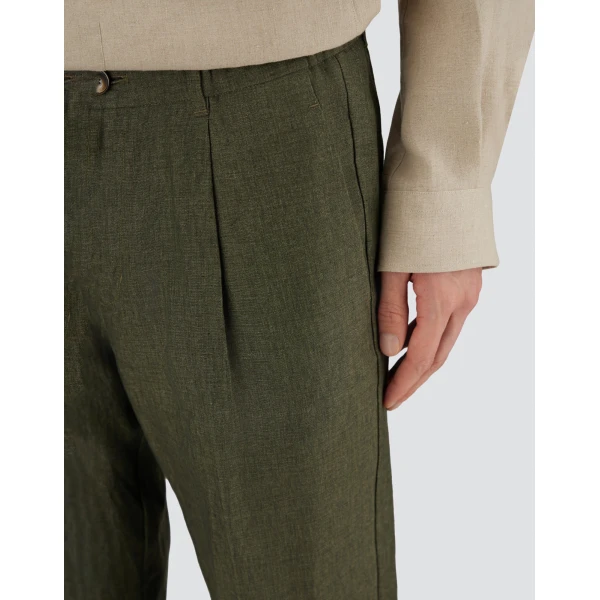 Herno Green Resort Trousers in Fade-Effect Linen with Tropical Print | Men's Trousers | Luxury Shoes 