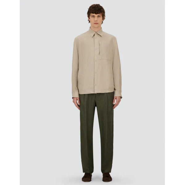 Herno Green Resort Trousers in Fade-Effect Linen with Tropical Print | Men's Trousers | Luxury Shoes 