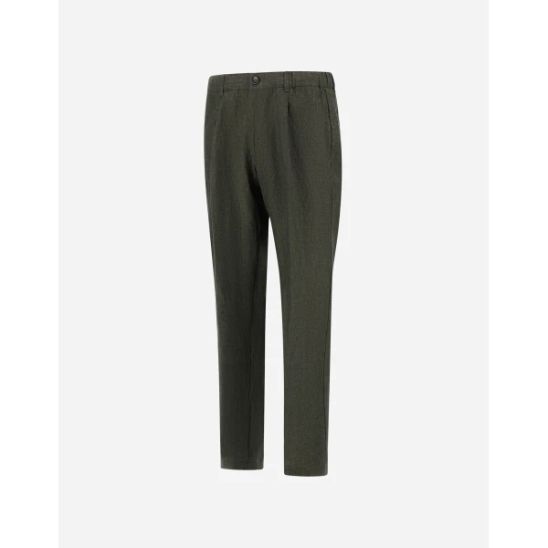 Herno Green Resort Trousers in Fade-Effect Linen with Tropical Print | Men's Trousers | Luxury Shoes 