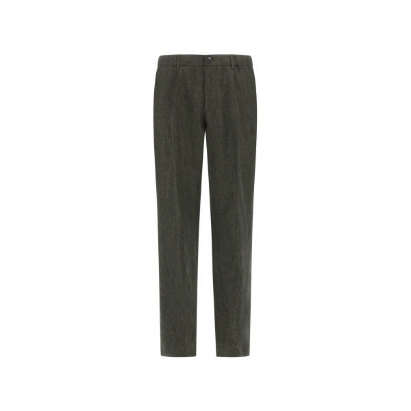 Herno Green Resort Trousers in Fade-Effect Linen with Tropical Print | Men's Trousers | Luxury Shoes 