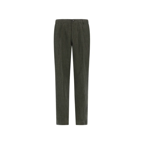 Herno Green Resort Trousers in Fade-Effect Linen with Tropical Print