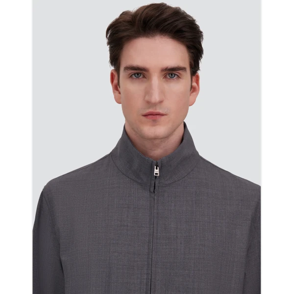 Herno Grey Bomber Jacket in Cool Stretch Wool | Men's Jackets | Luxury Shoes 