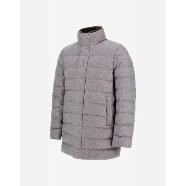 Herno Grey Carcoat in Cashmere, Silk and Monogram | Men's Coats | Luxury Shoes 