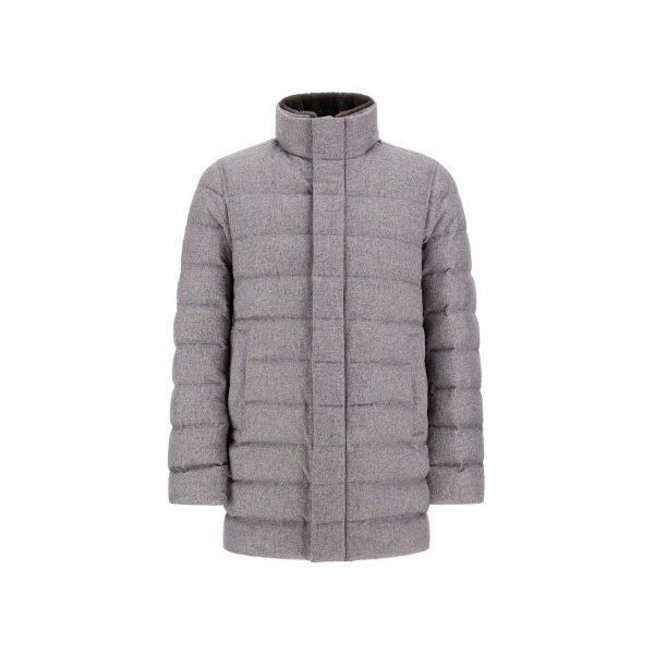Herno Grey Carcoat in Cashmere, Silk and Monogram | Men's Coats | Luxury Shoes 
