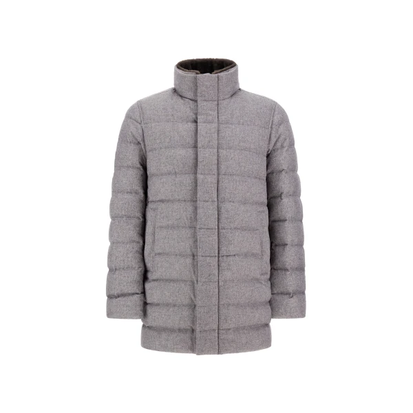 Herno Grey Carcoat in Cashmere, Silk and Monogram | Men's Coats | Luxury Shoes 