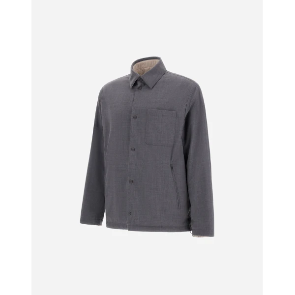 Herno Grey Reversible Shacket in Cool Stretch Wool and Stretch Nylon | Men's Jackets | Luxury Shoes 
