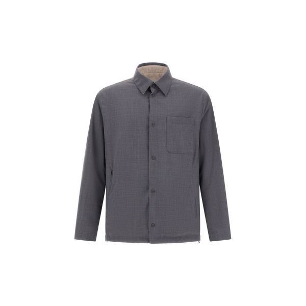 Herno Grey Reversible Shacket in Cool Stretch Wool and Stretch Nylon | Men's Jackets | Luxury Shoes 