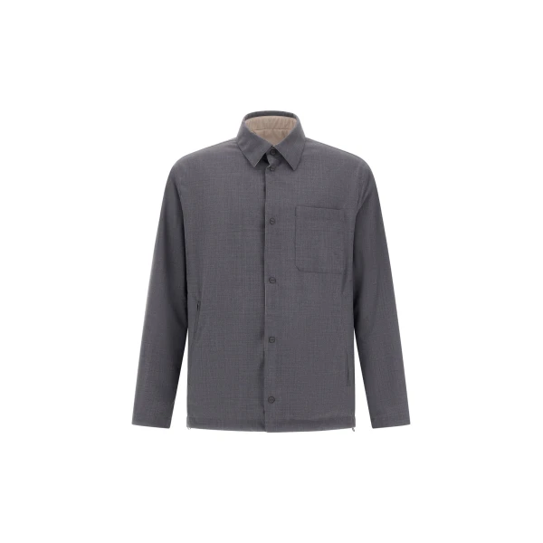 Herno Grey Reversible Shacket in Cool Stretch Wool and Stretch Nylon | Men's Jackets | Luxury Shoes 