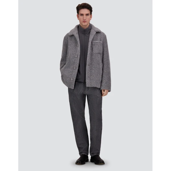 Herno Grey Shacket in Melange Teddy | Men's Coats | Luxury Shoes 