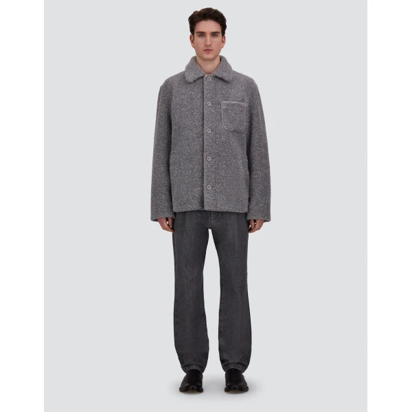 Herno Grey Shacket in Melange Teddy | Men's Coats | Luxury Shoes 