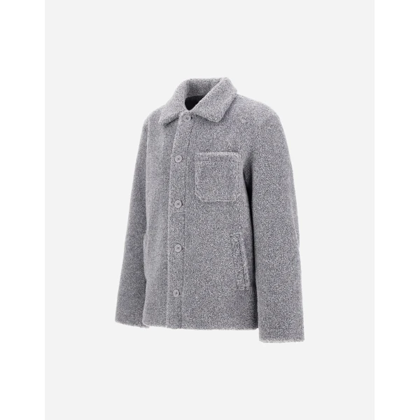 Herno Grey Shacket in Melange Teddy | Men's Coats | Luxury Shoes 