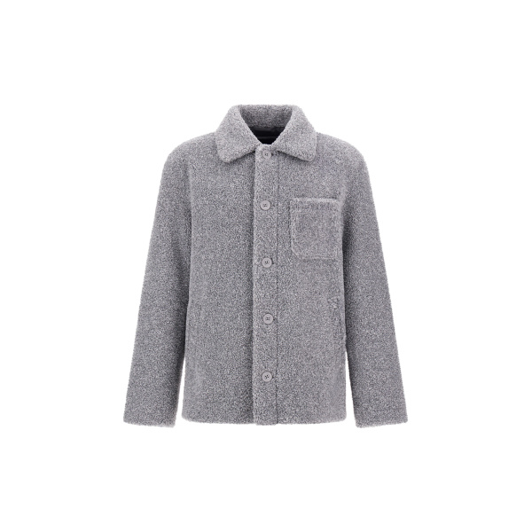 Herno Grey Shacket in Melange Teddy | Men's Coats | Luxury Shoes 