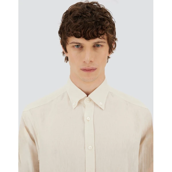 Herno Ivory Resort Shirt in Pure Linen Canvas | Men's Shirts | Luxury Shoes 