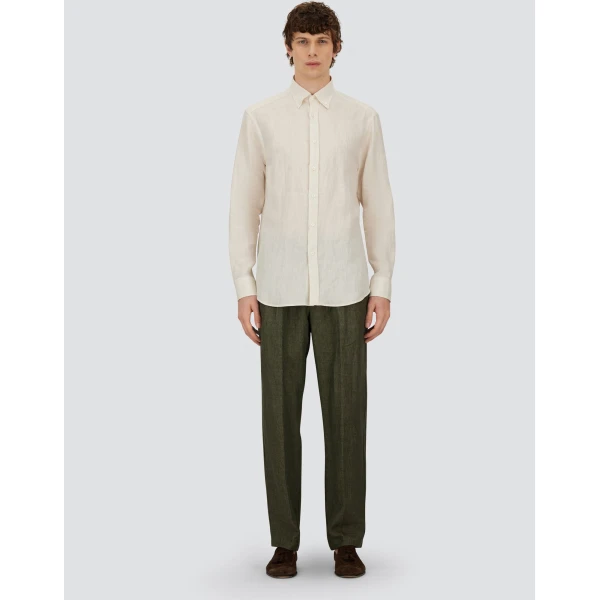 Herno Ivory Resort Shirt in Pure Linen Canvas | Men's Shirts | Luxury Shoes 