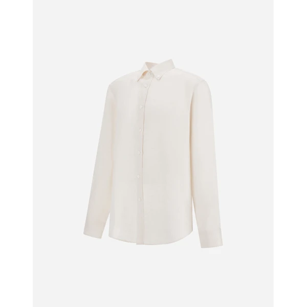 Herno Ivory Resort Shirt in Pure Linen Canvas | Men's Shirts | Luxury Shoes 