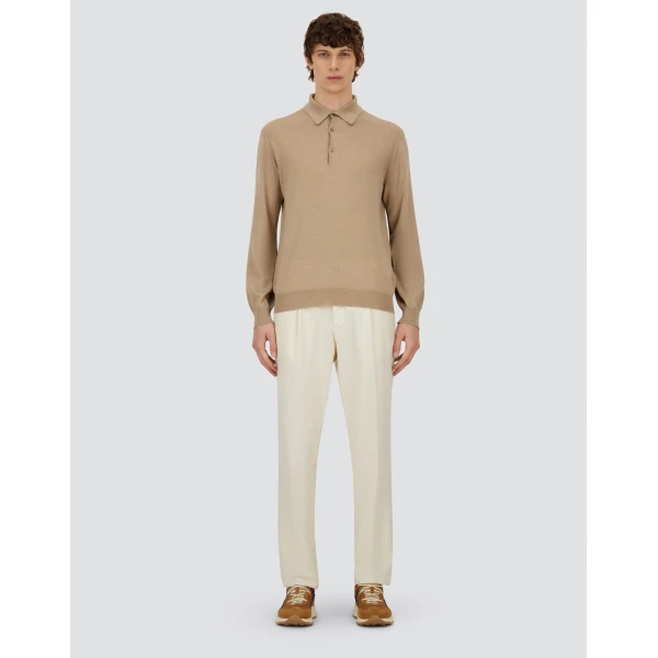 Herno Ivory Resort Trousers in Wool-Blend Melange Flannel | Men's Trousers | Luxury Shoes 