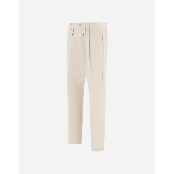 Herno Ivory Trousers in Cotton-Effect Stretch Fabric | Men's Trousers | Luxury Shoes 