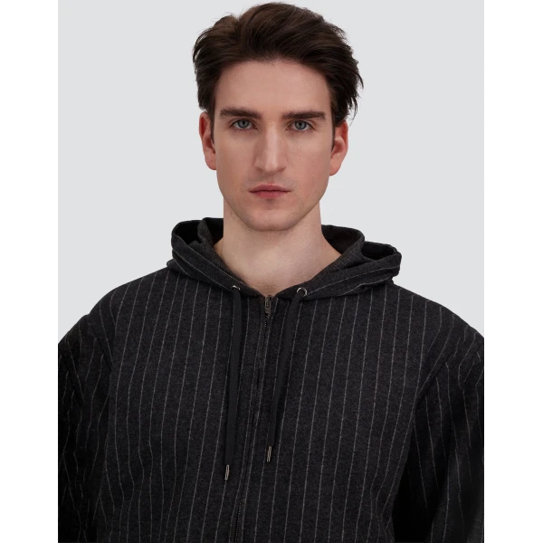 Herno Jacquard Fabric Sweatshirt with Pinstripe Pattern in Iron | Men's Sweatshirts | Luxury Shoes 