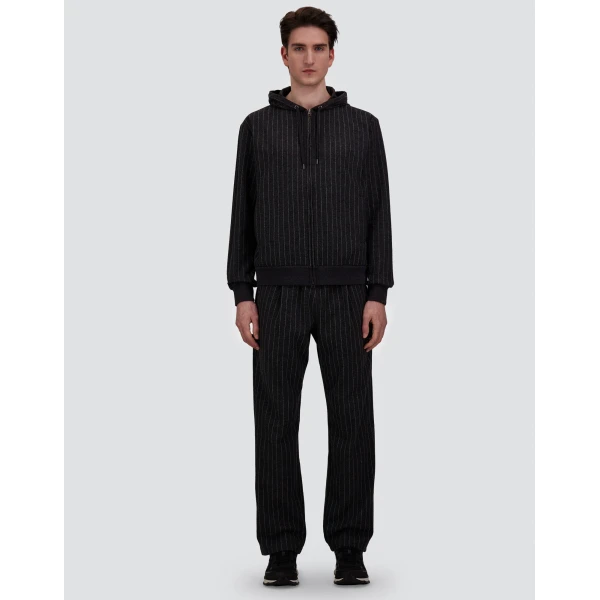 Herno Jacquard Fabric Sweatshirt with Pinstripe Pattern in Iron | Men's Sweatshirts | Luxury Shoes 