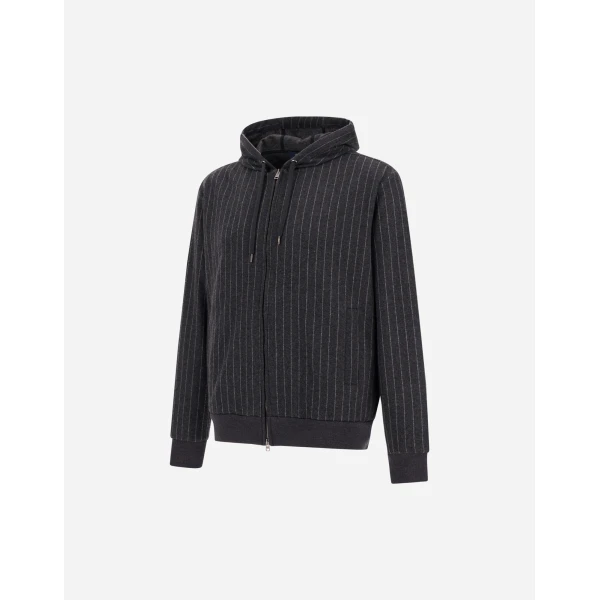 Herno Jacquard Fabric Sweatshirt with Pinstripe Pattern in Iron | Men's Sweatshirts | Luxury Shoes 