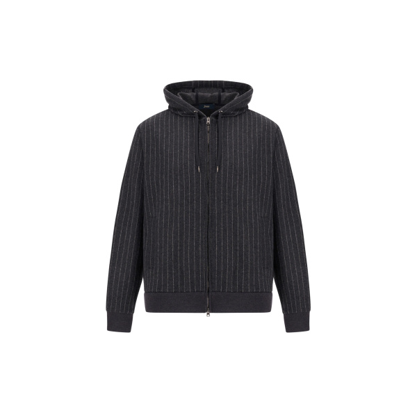 Herno Jacquard Fabric Sweatshirt with Pinstripe Pattern in Iron | Men's Sweatshirts | Luxury Shoes 