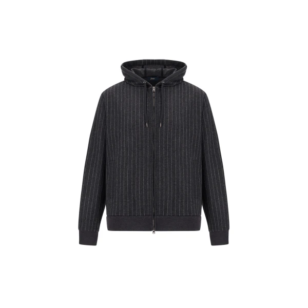 Herno Jacquard Fabric Sweatshirt with Pinstripe Pattern in Iron | Men's Sweatshirts | Luxury Shoes 