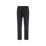 Herno Jacquard Fabric Trousers with Pinstripe Pattern in Iron | Men's Trousers | Luxury Shoes 
