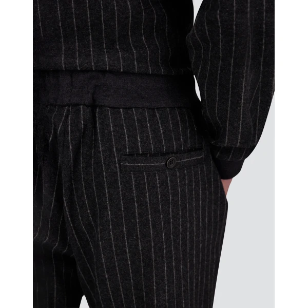 Herno Jacquard Fabric Trousers with Pinstripe Pattern in Iron | Men's Trousers | Luxury Shoes 