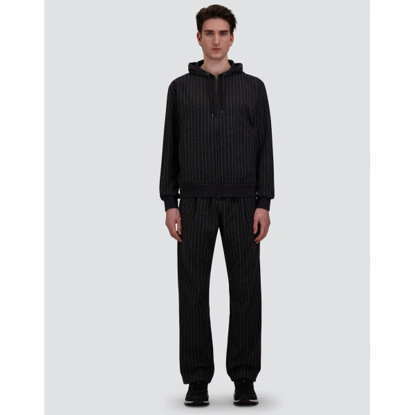 Herno Jacquard Fabric Trousers with Pinstripe Pattern in Iron | Men's Trousers | Luxury Shoes 