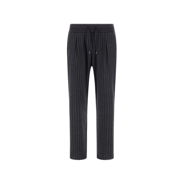 Herno Jacquard Fabric Trousers with Pinstripe Pattern in Iron | Men's Trousers | Luxury Shoes 
