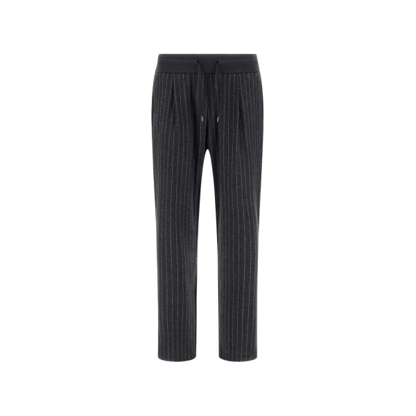 Herno Jacquard Fabric Trousers with Pinstripe Pattern in Iron | Men's Trousers | Luxury Shoes 