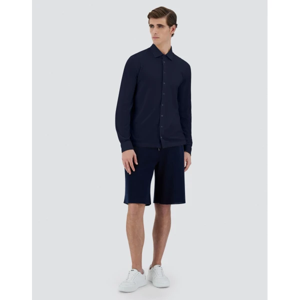Herno Jersey Crepe Polo Shirt in Navy Blue | Men's T-Shirts and Polos | Luxury Shoes 