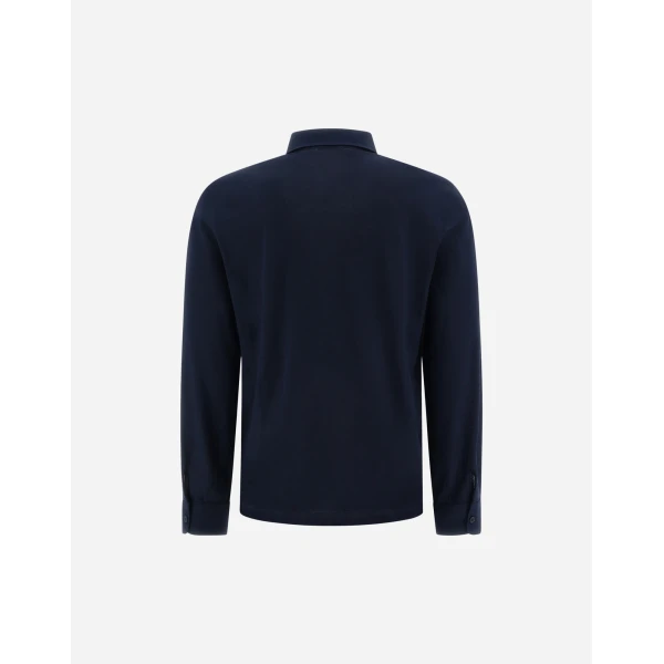 Herno Jersey Crepe Polo Shirt in Navy Blue | Men's T-Shirts and Polos | Luxury Shoes 