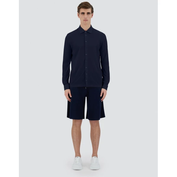 Herno Jersey Crepe Polo Shirt in Navy Blue | Men's T-Shirts and Polos | Luxury Shoes 