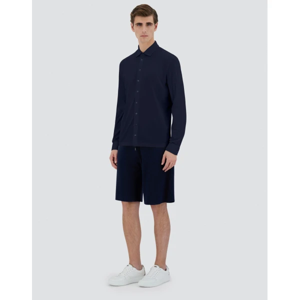 Herno Jersey Crepe Polo Shirt in Navy Blue | Men's T-Shirts and Polos | Luxury Shoes 
