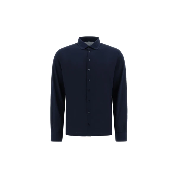 Herno Jersey Crepe Polo Shirt in Navy Blue | Men's T-Shirts and Polos | Luxury Shoes 