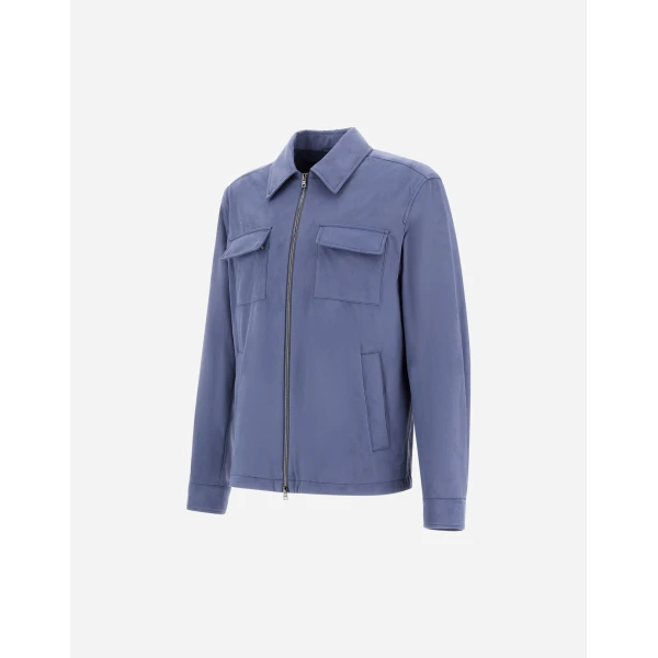 Herno Light Blue Resort Overshirt in Suede-Effect Microfibre | Men's Jackets | Luxury Shoes 