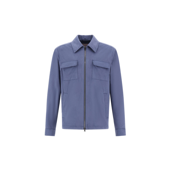 Herno Light Blue Resort Overshirt in Suede-Effect Microfibre | Men's Jackets | Luxury Shoes 