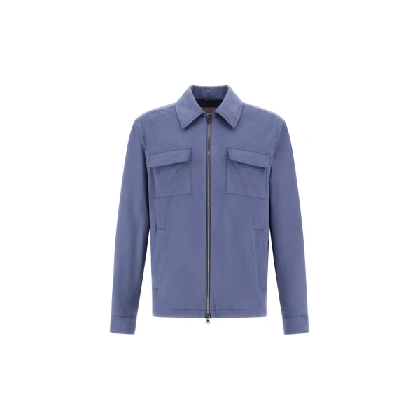 Herno Light Blue Resort Overshirt in Suede-Effect Microfibre | Men's Jackets | Luxury Shoes 