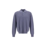 Herno Light Blue Resort Polo Shirt in Woven Stitch Wool Knit | Men's T-Shirts and Polos | Luxury Shoes 
