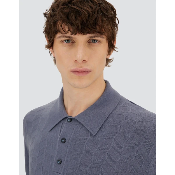 Herno Light Blue Resort Polo Shirt in Woven Stitch Wool Knit | Men's T-Shirts and Polos | Luxury Shoes 