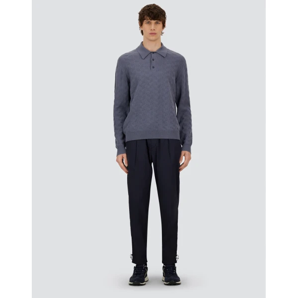 Herno Light Blue Resort Polo Shirt in Woven Stitch Wool Knit | Men's T-Shirts and Polos | Luxury Shoes 