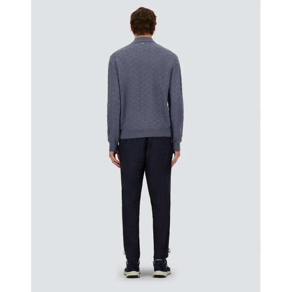 Herno Light Blue Resort Polo Shirt in Woven Stitch Wool Knit | Men's T-Shirts and Polos | Luxury Shoes 