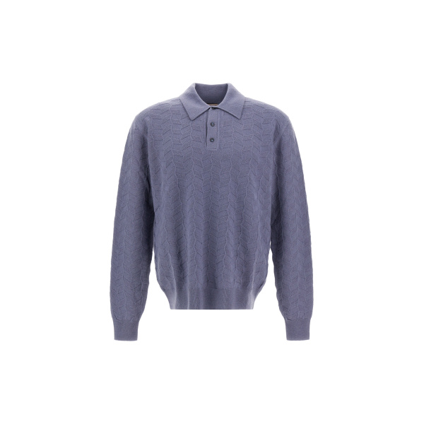 Herno Light Blue Resort Polo Shirt in Woven Stitch Wool Knit | Men's T-Shirts and Polos | Luxury Shoes 
